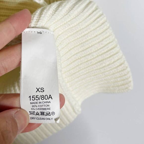 Kate Spade XS Cream Cotton Cashmere Turtleneck Tunic Sweater Side Split Hem FLAW - Picture 8 of 8